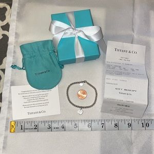 Tiffany & Co. Silver Bracelet with Heart Charm 7” Long Tiffany Box, Gift Receipt